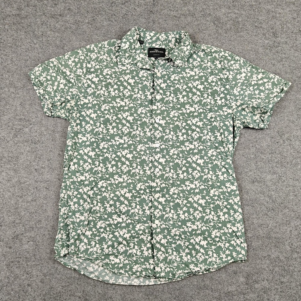 Rodd & Gunn Shirt Mens Large Green‎ Floral Cotton Short Sleeve Button Up Casual